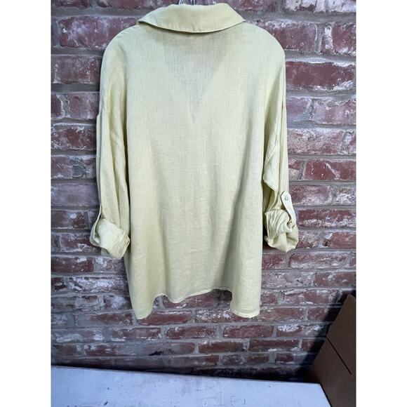 MAGASCHONI Butter Yellow Linen Button Down Shirt Size M Lagenlook Oversized - Picture 3 of 8